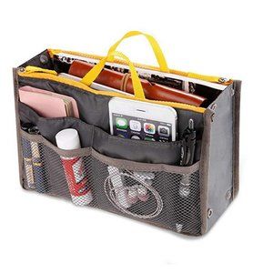 Women Multi-Pocket Travel Handbag Organizer Insert w Zipper Handles Purse Liner